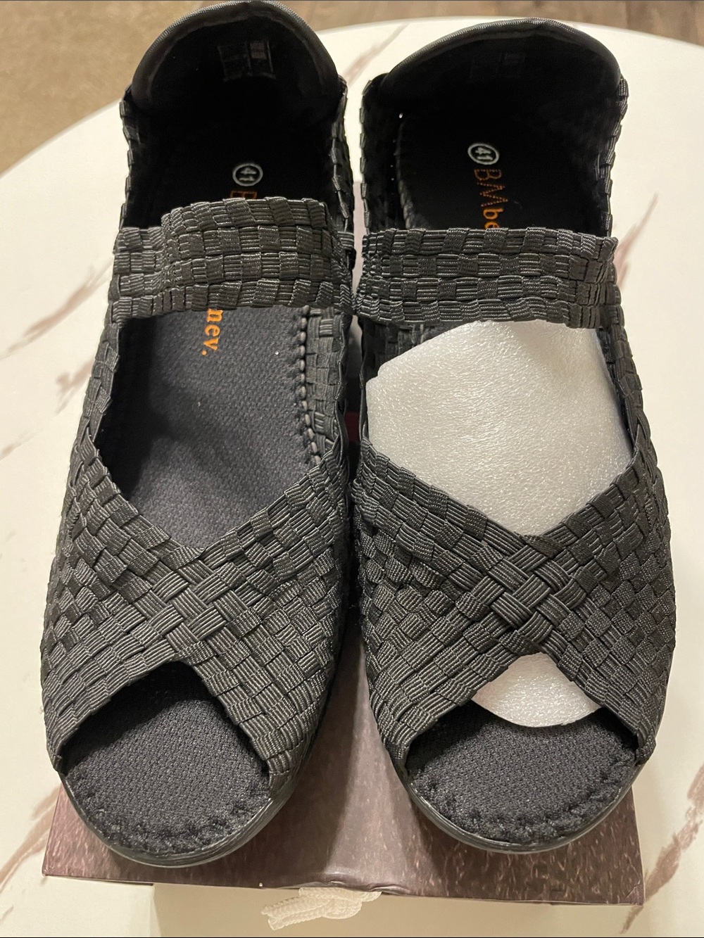 bernie mev. Gray Woven Mary Jane Wedge Sandals New in box Sz 41